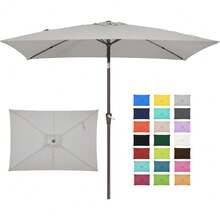 6.5x10 Ft Rectangular Patio Umbrellas Outdoor Market Umbrella With Push Button Tilt And Crank, Rectangle Table Umbrella 6 Sturdy Ribs UV Protection For Pool Garden Backyard Deck, Red - Light Gray - 查看 1