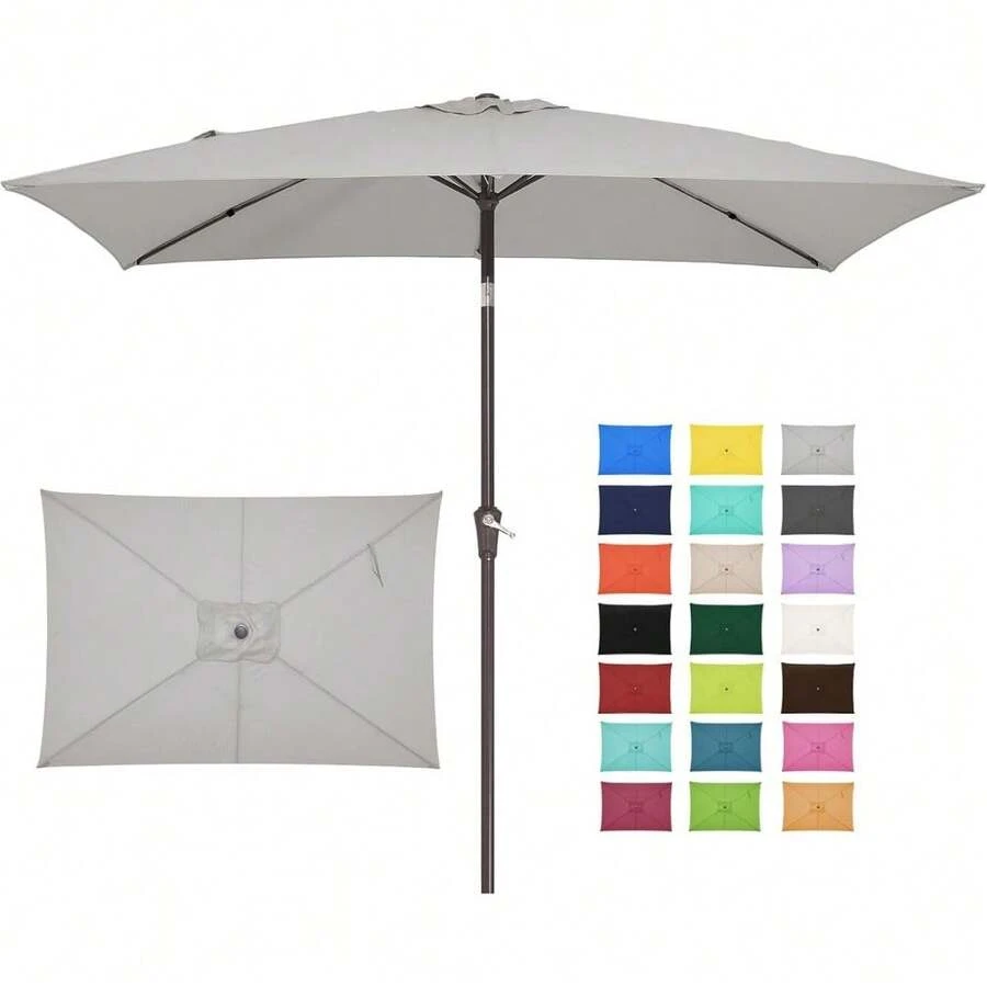 6.5x10 Ft Rectangular Patio Umbrellas Outdoor Market Umbrella With Push Button Tilt And Crank, Rectangle Table Umbrella 6 Sturdy Ribs UV Protection For Pool Garden Backyard Deck, Red - Light Gray - 查看 1