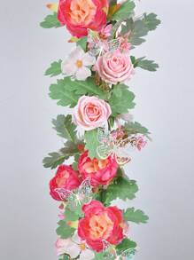 1PC/4PCS Artificial Rose Vine False Wreath Peony Rose Butterfly Hanging Vine Suitable For Wedding Party Background Arched Garden Background Decoration Pink