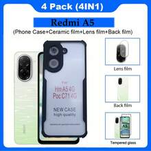(四合一) 全新适用于 Redmi A5 Redmi A4 手机壳 亚克力手机壳 + 钢化玻璃膜 适用于 Redmi A5 + 碳纤维背膜 + 镜头膜 - 黑色 - 查看 1