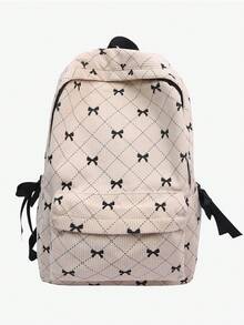 新款时尚蝴蝶结印花大容量学生背包，多功能休闲多口袋通勤包，女士背包，学院风书包，可爱蝴蝶结背包，返校必备，大学背包，大学必备单品