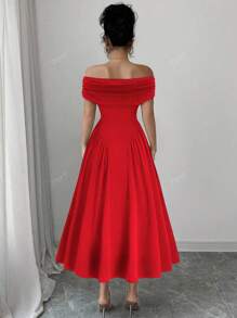 Women's Elegant Party/Date/Wedding Formal Banquet Ruffle Off-Shoulder Maxi Dress, Solid Color, Summer
