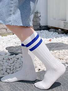 2 Pairs Of Children's Socks For All Seasons Ins Parallel Bar Calf Socks Versatile Student Socks Sports College Style Tube Socks Suitable For Daily Life