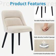 Upholstered Dining Chairs Set Of 2/4/6,Modern Fabric Kitchen Side Chairs With Thick Cushions And Wood Legs,Comfy Dining Room Chairs With Curved Backrest For Restaurant/Cafe - 米色-6件 - 查看 5