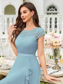 MIUSOL Floral Lace Corset With Ruffle Hem Cocktail Dress - Mint Blue - View 9