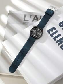 Relógio casual unissex com pulseira quadrada de silicone e movimento de quartzo, versátil para uso diário