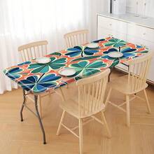 1pc Tablecloth Suitable For Indoor/Outdoor Use, Elastic Edge Design, Lightweight And Washable, New Arrival Fresh Green Plaid Clover Print Tablecloth Cover, Great For Family Gathering, Outdoor Decor, Holiday Party - Multicolor - View 10