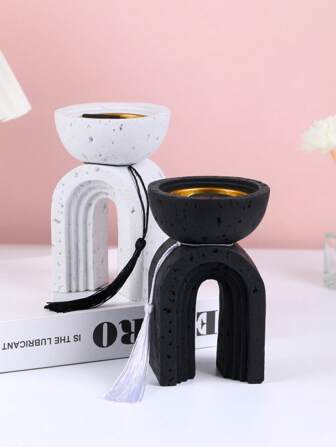 1 st kreativ minimalistisk bågformad rökelsekara i harts, svart/vit rökelsekara i harts som prydnad, lämplig för hembön, heminredning, kontorsdekoration, kan användas som julklapp, skolgåva, souvenir eller vardagsrumsaccessoar, present till en vän, födelsedagspresent.