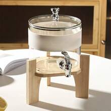 0.8 Gallon(Approx. 3L) Large Glass Beverage Dispenser With Faucet And Bamboo Wood Stand, Suitable For Lemonade, Iced Drinks, Party Supplies, Essential For Christmas, Thanksgiving Dinner, Festive Gatherings, Barbecues, And Outdoor Picnics. - 無色 - 查看 7