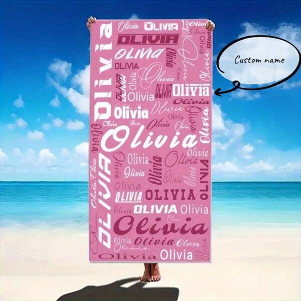 1pc Customizable Name Modern Typography Beach Towel - Super Soft Polyester, Woven Oblong Design, Personalized Text Art Towel For Pool, Spa, Summer Gift Travel Essentials Travel Accessories Beach Essentials,Multi-Functional, ,Ornamental,Reusable,Exquisite,Stylish,High-Quality,Colorful,Modern,Custom,Personalized,Unique,Ideal Gifts For Him,Ideal Gifts For Her,Boyfriend,Dad,Girlfriend,Mom,Family,Friends,Tea Room,Home,Garden,Office,For Anniversaries,For Valentine's Day,For Mother's Day,For Birthdays,For Father's Day,For Graduation,For Weddings,For Housewarming