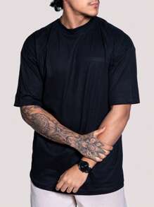 Kit Of 5 Men's Oversized T-Shirts, Plain, Cotton Fabric, High Neck, Many Colors