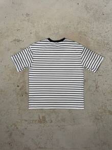Camiseta casual de cuello redondo de manga corta a rayas para hombres, para el verano