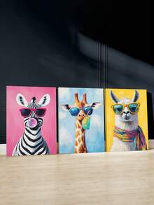 3pcs Pop Art Design Wall Art Decor, Artistic Modern Artwork, Animal Portraits Canvas Print Wall Arts, Colorful Backgrounds Posters, Funny Animals Room Aesthetic, Fashion Accessories Wall Arts, Poster, Room Aesthetic, Ideal Gift, Optional Framed ,Wall Art With Frame - 3Pcs/Set - View 3