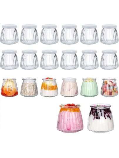 6/4/2/1pc(S) 3.3盎司透明玻璃迷你布丁罐，带盖，适用于酸奶、果酱、蜂蜜、布丁等。非常适合夏季制作清爽布丁，便携易用，密封性好，可用洗碗机清洗，可重复使用（100毫升）