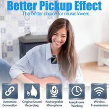Professional Wireless Lavalier Microphone Compatible With IPhone, Compatible With - Cordless Omnidirectional Condenser Microphone For Interviews, Video, Podcasting (300mAh Rechargeable Battery) - Black - View 10