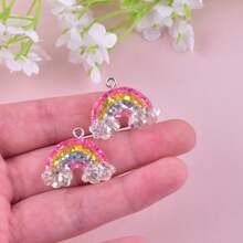 10 件 3D 闪光彩虹树脂吊坠、DIY 吊坠、耳环、项链、钥匙扣、饰品配件