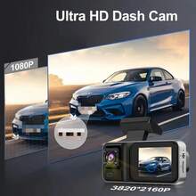 1080P Triple Camera Car Dash Cam – Front/Rear/Inside Recording, With Infrared Night Vision, Loop Recording, Wide-Angle DVR, 2.0-Inch IPS Screen, Dashboard Video Recorder,150mAh Lithium Battery