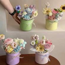 4PCS 12cm Pink Circular Flower Arrangement Box, Flower Wrapping Small Box, Valentine's Day Flower Packaging Small Bucket, Hand-Held Flower Bucket Mini Hug Bucket - Large - View 11