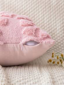 1/2 件粉色蝴蝶结毛绒抱枕套，18 英寸 X 18 英寸，可爱、奢华、柔软，100% 涤纶，拉链开合，现代风格，适用于沙发、客厅、卧室装饰 - 粉色 - 查看 4