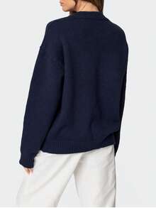 Colorblock Round Neck Loose Fit Casual Knit Pullover Top