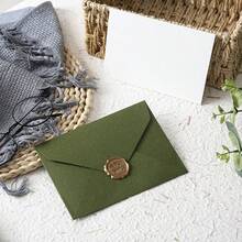 15pcs Classic Green Envelopes, Thick Touch Paper, Western-Style Envelopes, Solid Color Envelopes, Suitable For Parties, Wedding Invitations, Greeting Cards, Decorative Envelopes, Festival Greeting Cards, Love Letters, Retro Literature Envelopes, Set (5pcs Envelopes +5pcs Cards +5pcs Lacquer Stickers)