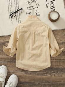 1pc Boys' Khaki Embroidered Casual Button-Down Long Sleeve Shirt, Suitable For Birthday Party, Gala, Christening, And Baby Baptism Formal Wear, Spring/Autumn Young Boy Clothing - Khaki - View 7