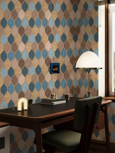 Roll Of Retro Thickened Rhinestone Wood Grain Grille Geometric 3D Fabric Pattern, Home ation, Kitchen Cabinets, Tables Chairs, Room Backgrounds, Renovation, DIY, Waterproof, Stain Resistant, Easy To Clean, Self Adhesive, Peel Paste Wallpaper, Wand Stickers, Wallpaper Stickers Paper view 6