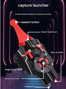 1 Set 3M Range Strong Suction Spider Web Shooter Glove (Incl. USB Cable, Screwdriver) Superhero Cosplay Red/Blue Wrist-Mounted Auto-Retractable Rechargeable Role Play Toy For Halloween, Comic-Con & Costume Parties