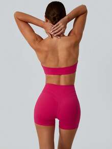 NcmRyu 1 Set Women Sexy Hottie Yoga Pilates Running Training Sports Bra And Leggings Fitness Workout Suit - 玫紅色 - 查看 2