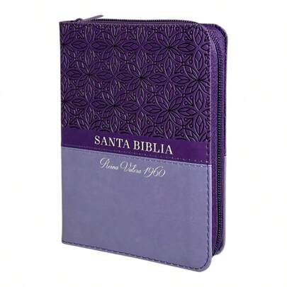 Biblia RV1960 Bifloral lila lila imitacion piel con zipper con indice tamaño bolsillo, letra 8.5 puntos