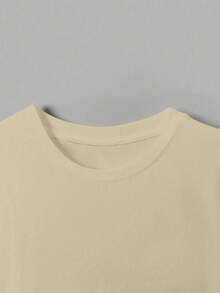 Áo thun cổ tròn in chữ tiền thiên thần trẻ trung, đơn giản và thời trang cho mùa hè - Màu Khaki - Xem 5