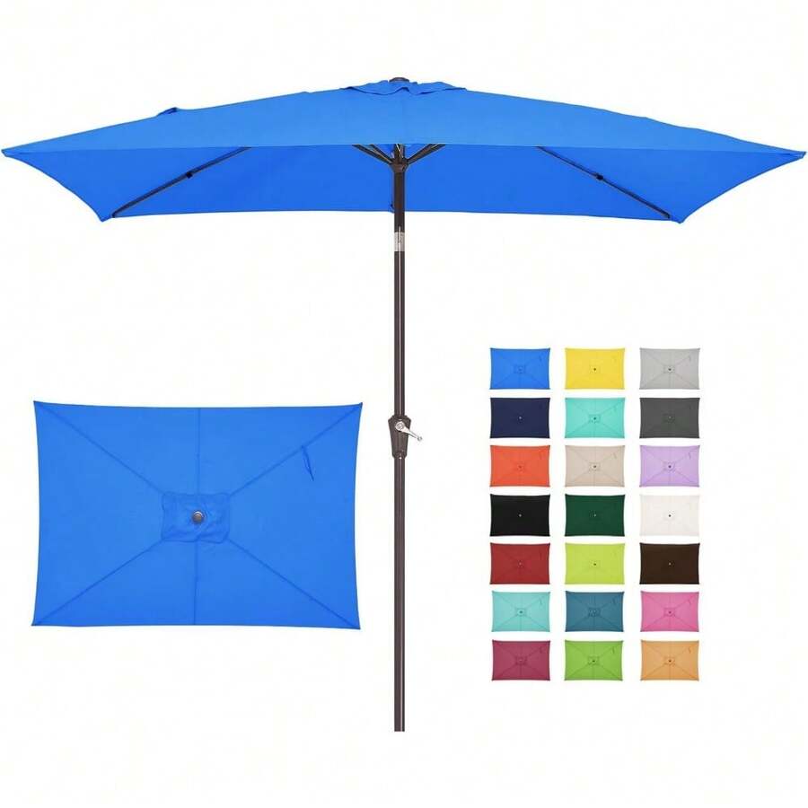 6.5x10 Ft Rectangular Patio Umbrellas Outdoor Market Umbrella With Push Button Tilt And Crank, Rectangle Table Umbrella 6 Sturdy Ribs UV Protection For Pool Garden Backyard Deck, Red - 寶藍色 - 查看 1