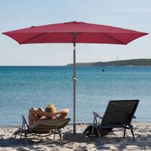 6.5x10 Ft Rectangular Patio Umbrellas Outdoor Market Umbrella With Push Button Tilt And Crank, Rectangle Table Umbrella 6 Sturdy Ribs UV Protection For Pool Garden Backyard Deck, Red - 胭脂紅 - 查看 4