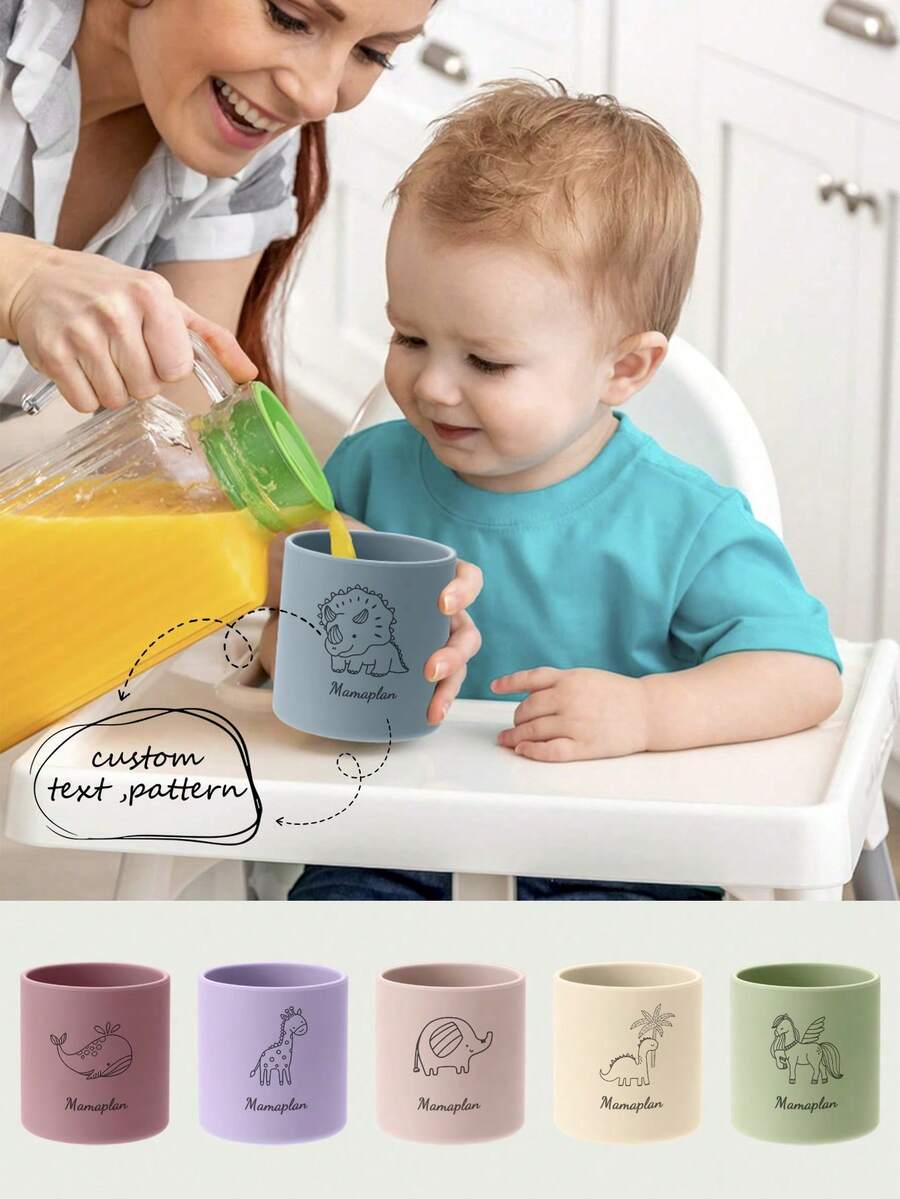 1pc Personalized Customization Name Pattern Silicone Baby Cup Print On Demand Solid Color Baby Tableware Portable Baby Cups Custom Water Bottle Kids, Multi-Functional, Ornamental, Letter, Stylish, Baby Fashion, Soft Squishy, Colorful, Casual, Cute, Kawaii, Adorable, Unique, Customized, Baby Gifts, Cute Baby, Family, Friends, Daughter, Son, Her, For Children's Day, Easy Comfort, Birthday Gift - Multicolor - View 1