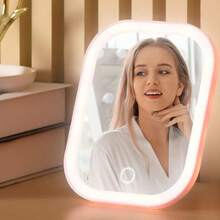 Miroir de maquillage lumineux à DEL, miroir portable et pliable avec support réglable, 3 modes de couleur, miroir de vanité éclairé, écran tactile intelligent et gradable, convient pour la vanité, la chambre, la salle de bain, rotation à 720°, charge USB, cadeau pour la Saint-Valentin, la Fête des Mères, les filles - Multicolore - Voir 10