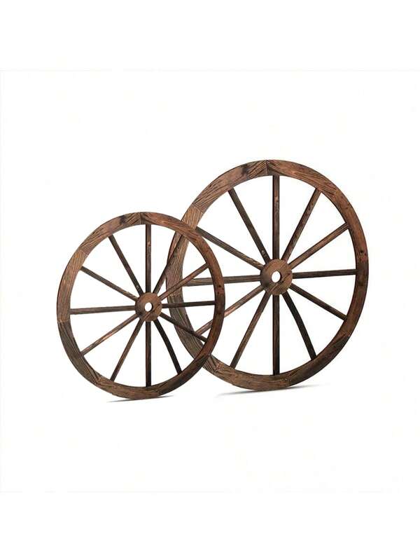 Vintage Style Wooden Truck/Carriage Wheel Decorative Art Piece - 15/20cm Round Rustic Country House Style Hanging Decor, Suitable For Garden, Bar, Inn, Garage And Countryside Yard Wall Decoration, Brown With Burlap Rope