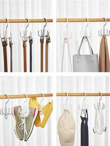 5-Prong Rotating Wardrobe Hanger Multifunctional Hook For Hanging Bags, Belts, Scarves, Ties, Clothes, Home Organization Storage Rack, Large Size - White - View 10