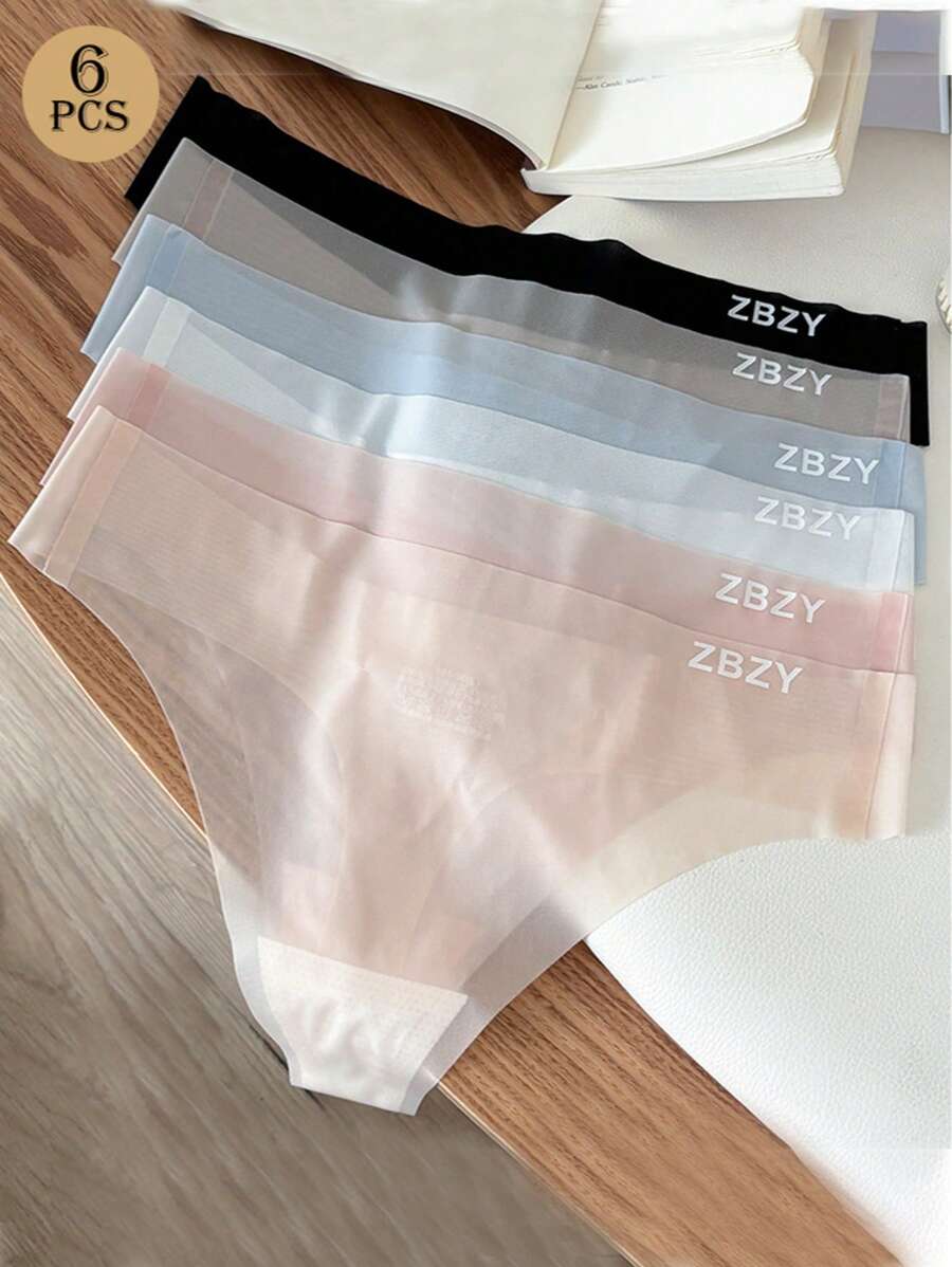 6 Peças Calcinhas Femininas de Seda Escura Translúcida, Seda de Amoreira 7A Antibacteriana, Entreperna Baixa, Tanga Sexy Amiga da Pele, Cor Sólida