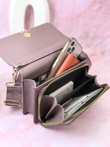 New Messenger Bag A Multi-Function Large-Capacity Double-Layer Zipper Mobile Phone Wallet Fashion Simple And Delicious Soft Image Leisure Holiday Dating For Women Wallet Purse Wallet - Purple - View 2