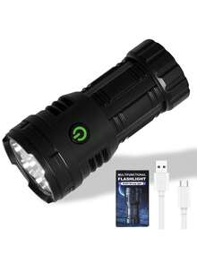 1pc High Power LED Flashlight,Mini Strong Light Portable Waterproof ABS Torch,Multi Functional Portable Flashlight Suitable For Outdoor Camping And Fishing Lighting, Camping Accessories - Black - View 1