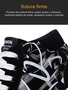 Zapatillas de lona de caña alta con estampado para hombres, zapatillas deportivas de tenis para hombres, con punta redonda y cordones, suelas suaves adecuadas, planas y transpirables. ... - azul oscuro - Ver 9