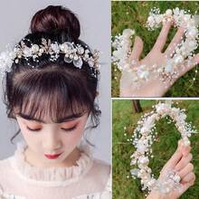 Gold Flower Tiara For Bridesmaids, Wedding Hair Accessory, White - 白色 - 查看 2