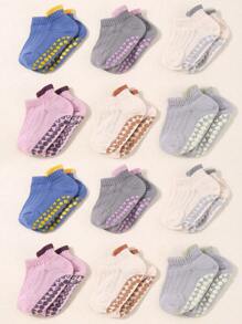 12 pares de calcetines cortos de malla transpirables para bebé, calcetines tipo barco con puntos antideslizantes, calcetines para piso para niños pequeños, calcetines para bebé con agarre, calcetines para caminar en interiores para recién nacidos.