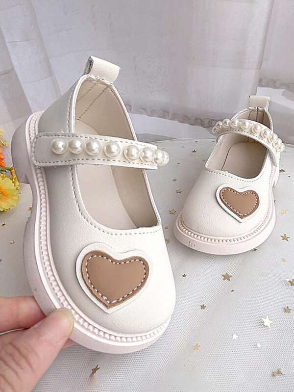1 Pair Girls Princess Cute Loafers, Breathable Soft Sole Non-Slip Versatile Children Shoes With Pearl Decor, Toddler Baby First Step Shoes With Hook And Loop, Suitable For Spring, Summer, Autumn