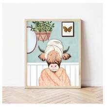 1pc Frameless Interesting Animal Print Canvas Posters Vintage Painting Highland Cow Dog Printing Wall Arts Modern Bathroom Wall Decoration Home Decoration Gift ,Wall Art With Frame