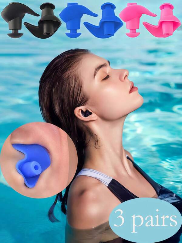 3 /1 Pair Of Spiral Silicone Earplugs, Tight Fit, Anti-Slip - Adult Swimming Accessories, Beach Essentials, Beach Accessories, Pool Float