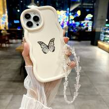 1 件马卡龙波浪蝴蝶装饰手机壳带腕带适用于 Apple 16Pro Max/ Galaxy S24 Ultra、Infinix Smart 8/Infinix Hot 40i/Spark 20/Spark 20C/Spark Go 2024