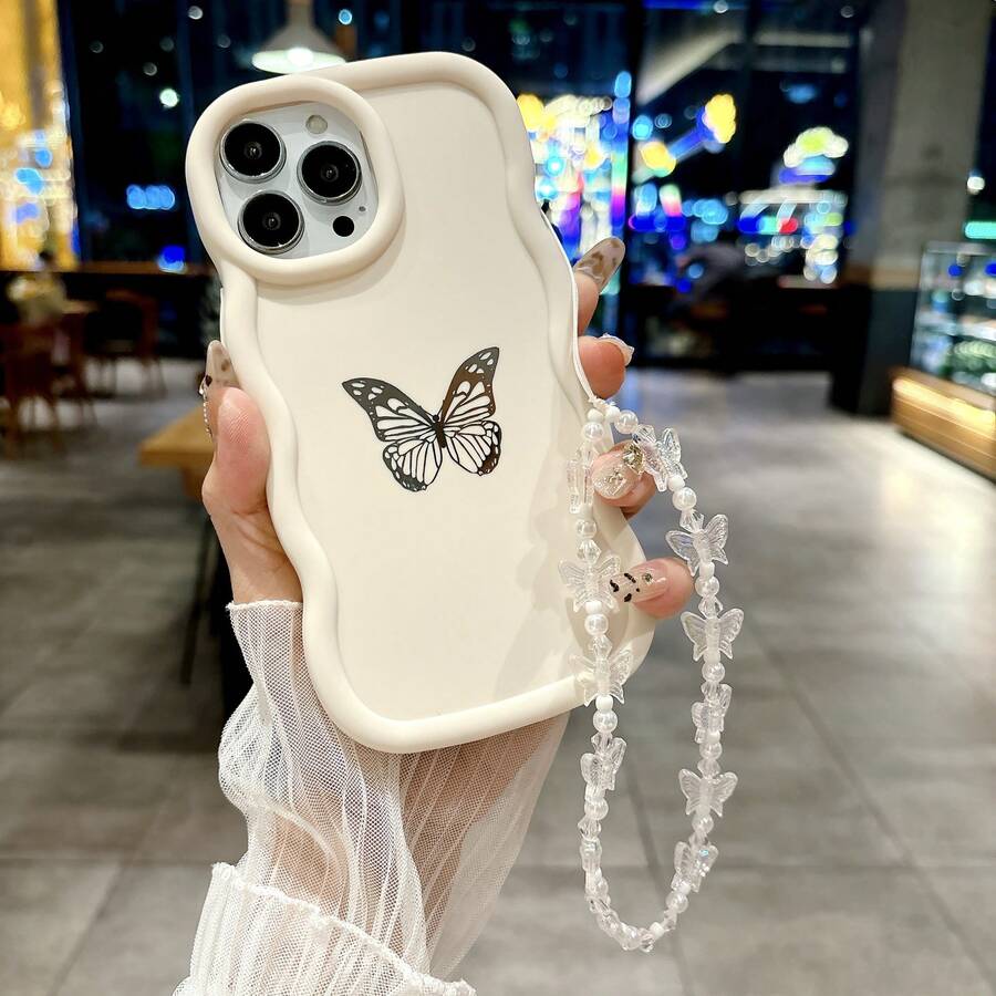 1 件马卡龙波浪蝴蝶装饰手机壳带腕带适用于 Apple 16Pro Max/ Galaxy S24 Ultra、Infinix Smart 8/Infinix Hot 40i/Spark 20/Spark 20C/Spark Go 2024