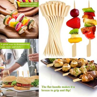100/50/10 piezas Pinchos de bambú para barbacoa - Adecuados para aperitivos, frutas y carnes, pinchos para algodón de azúcar, pinchos para hamburguesas - Ideales para fiestas, cumpleaños y BBQs - Pinchos de bambú elegantes y duraderos