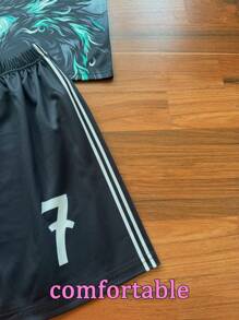 Kids Customizable New Real Madrid Commemorative Soccer Jersey Set #7, Polyester & Spandex Round Neck Top With Slight Stretch, Black & White, Unisex, Suitable For Soccer Parties, Weekend Leisure, Running, Yoga, Hiking - Spring/Summer Sportswear, Suitable For Outdoor Activities,Multi-Functional,Ornamental,Letter,Stylish,Modern,Colorful,Cute,Adorable,Casual,Custom,Personalised,Unique,Customized,Ideal Gifts For Him,Ideal Gifts For Her